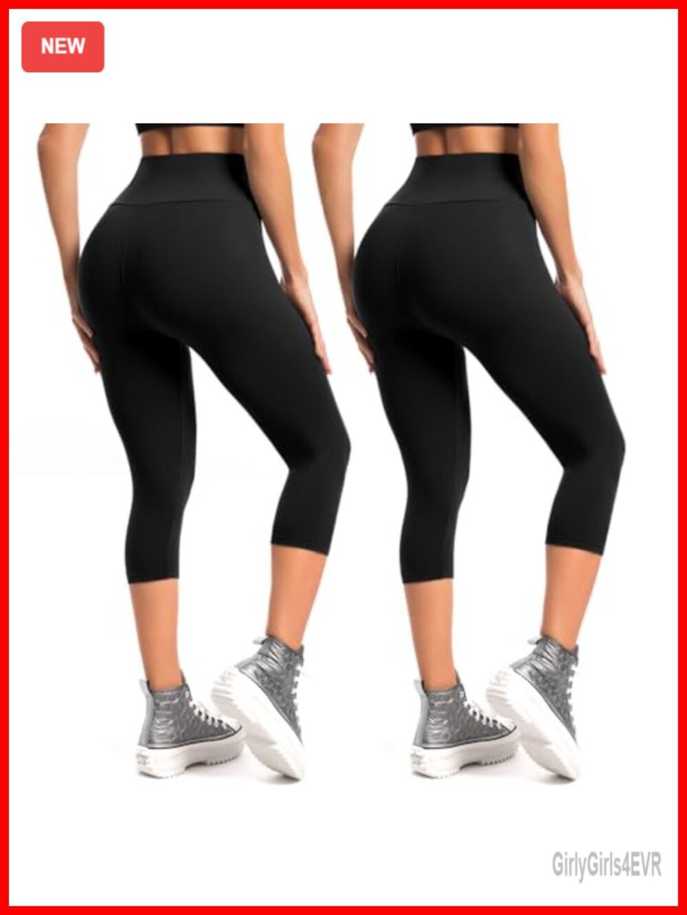 2-Pack High Waist Capri Yoga Leggings Women 92% Polyester 8% Spandex